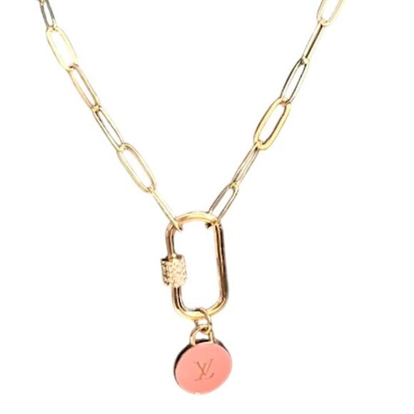Louis Vuitton Baby Pink Gold Charm with Paper Clip Carabiner Necklace (LVXX035) - Picture 2 of 4